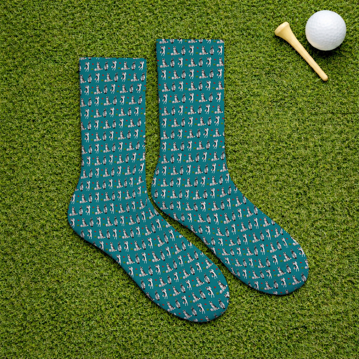 Funny Husky Golf Socks, Husky Sibir Pattern Golf Sock For Dog Lover, Golf Gift For Golfer