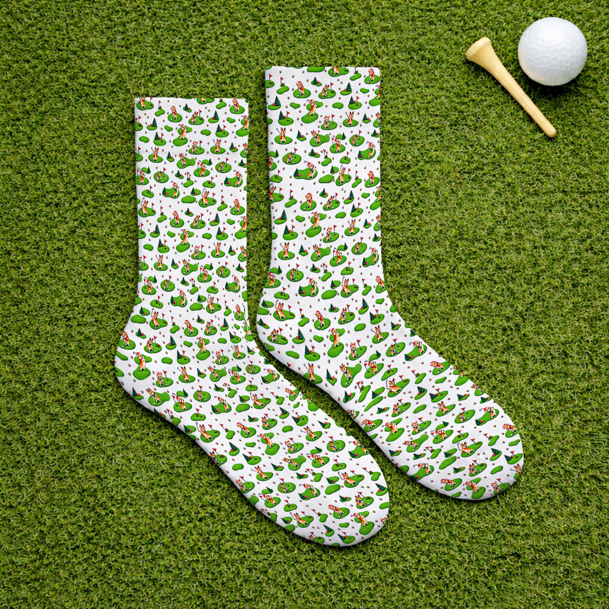 Corgi Christmas Golf Socks, Xmas Corgi Pattern Golf Sock, Crazy Golf Gift For Golfers
