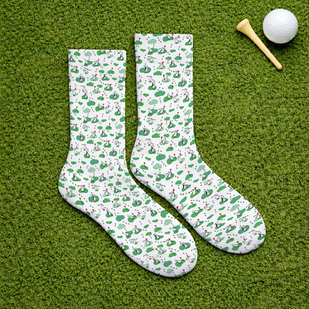 Funny Goose Golf Socks, Playful Golfing Goose Pattern Golf Sock, Golf Gift For Golfers