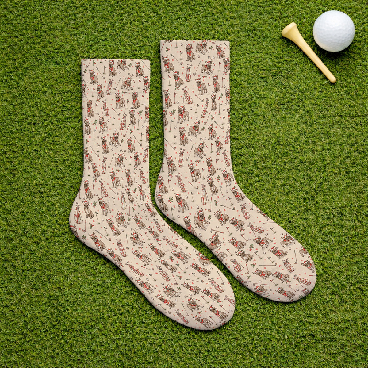 French Bulldog Christmas Golf Socks, Vintage Holiday Dog Pattern Golf Sock, Xmas Golf Gift for Golfers