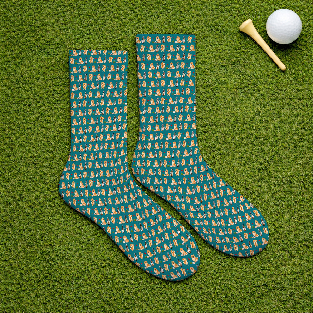 Pomeranian Pattern Golf Socks, Pomeranian Dog Golf Sock, Golf Gift For Golfer