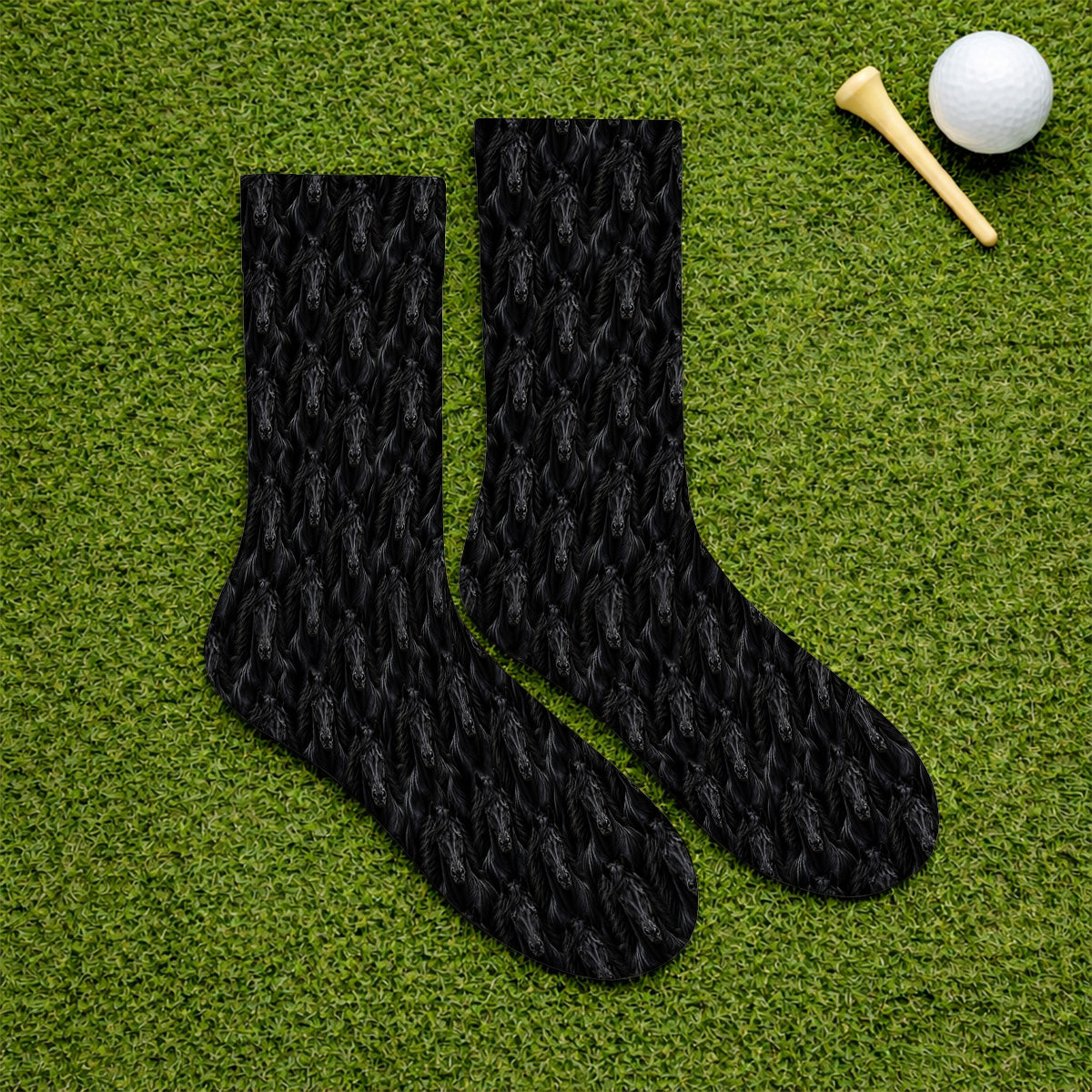 Black Horse Golf Pattern Sock, American Quarter Horse Golf Socks, Western Horse Gift for Golfers