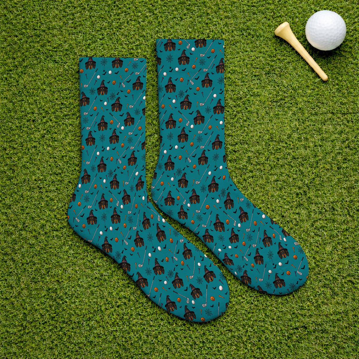 Witch Dachshund Golf Socks, Halloween Wiener Dog Pattern Golf Sock, Golf Gift for Golfer