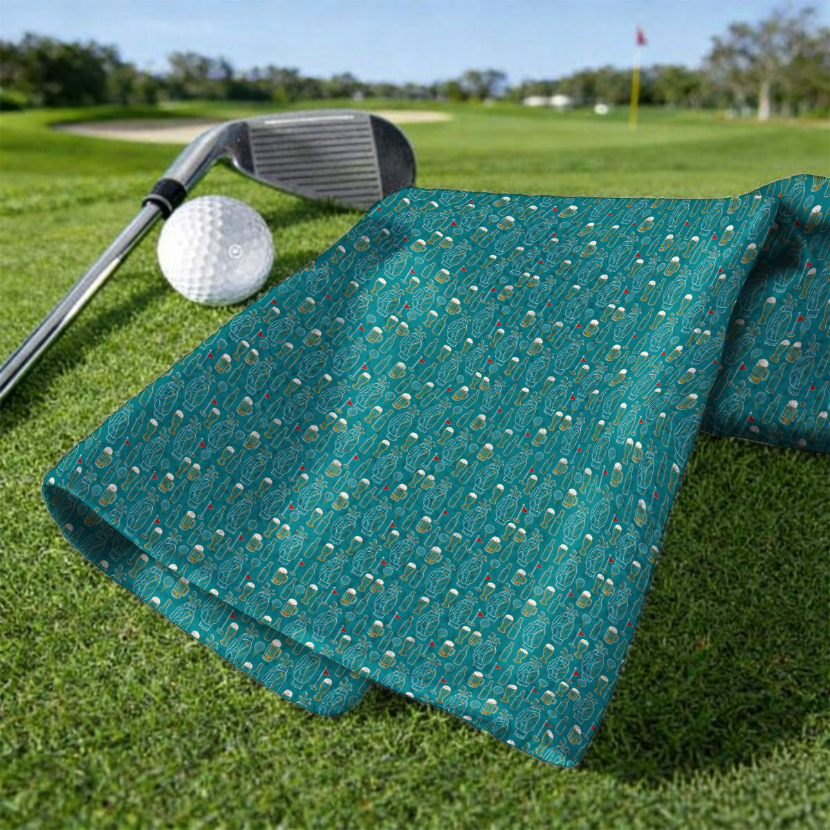 Golf And Beer Pattern Towels, Beer Lover Golf Towel, Funny Golf Gift For Golfer
