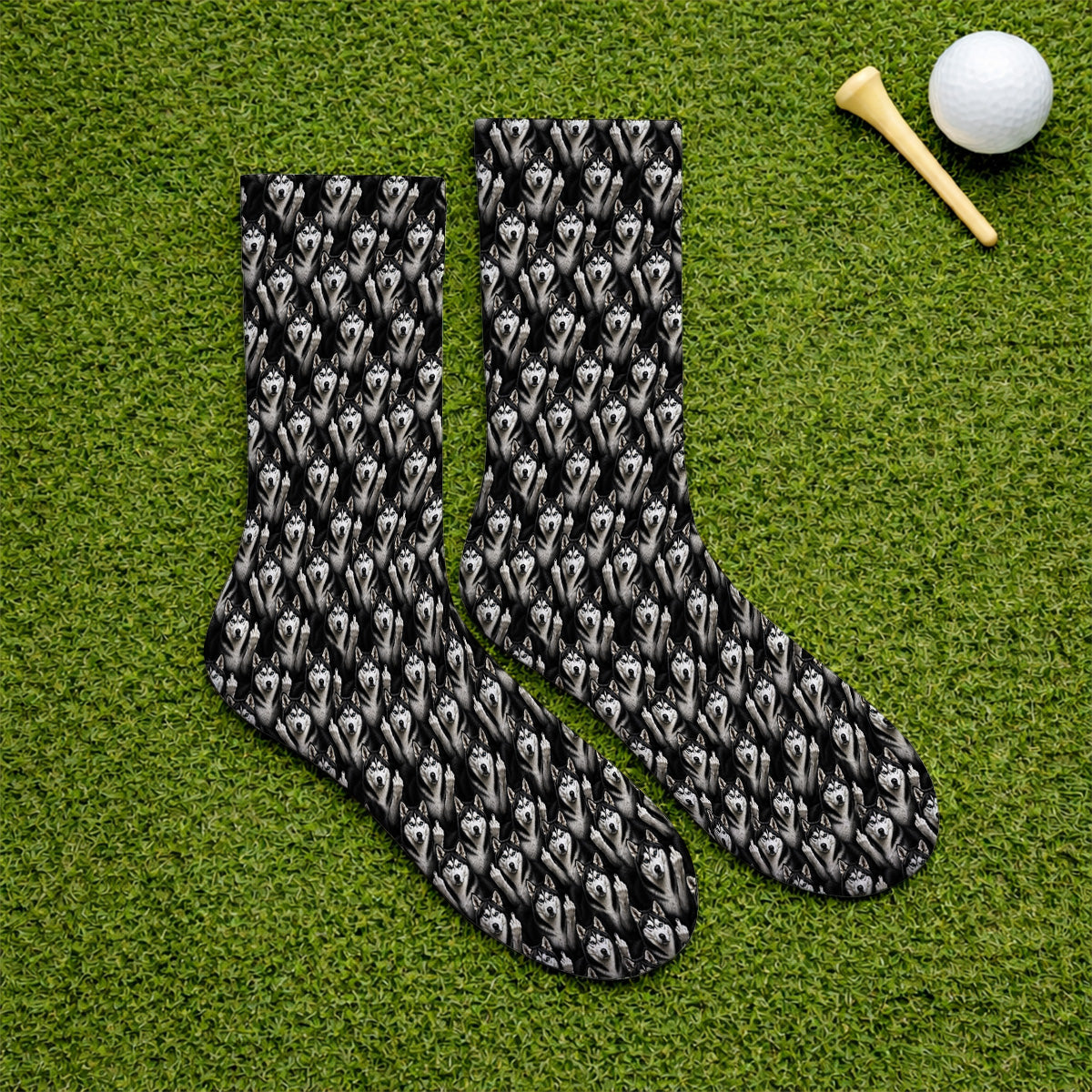 Crazy Husky Sibir Golf Socks, Husky Pattern Golf Sock For Dog Lover, Golf Gift For Golfer