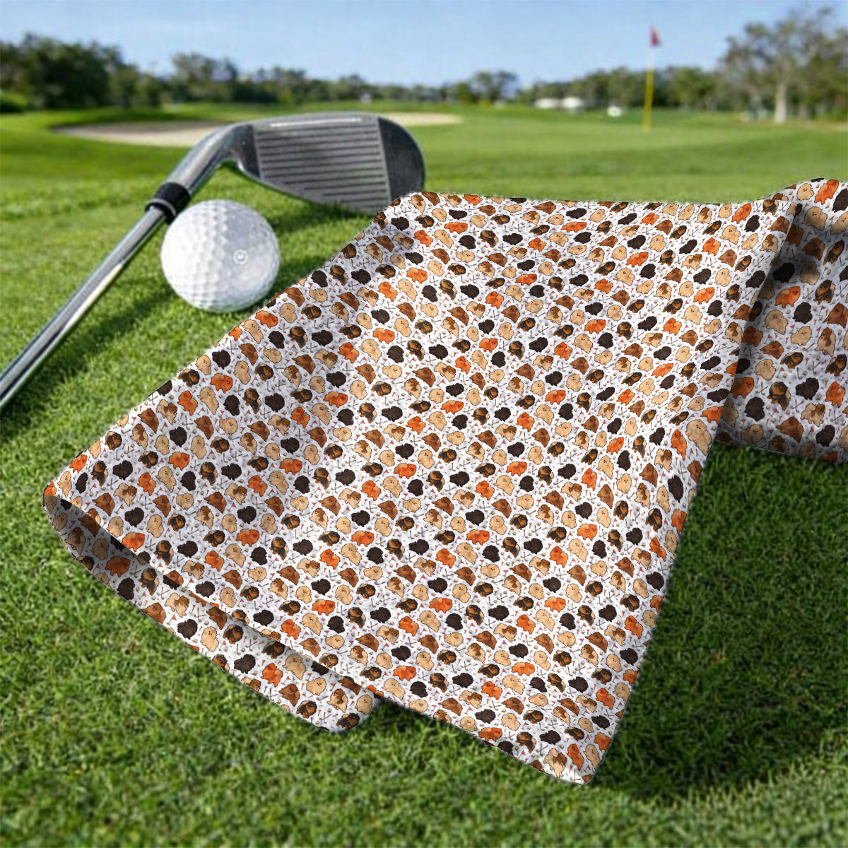 Funny Pomeranian Golf Towels, Pom Dog & Golf Pattern Towel, Golf Gift For Golfer