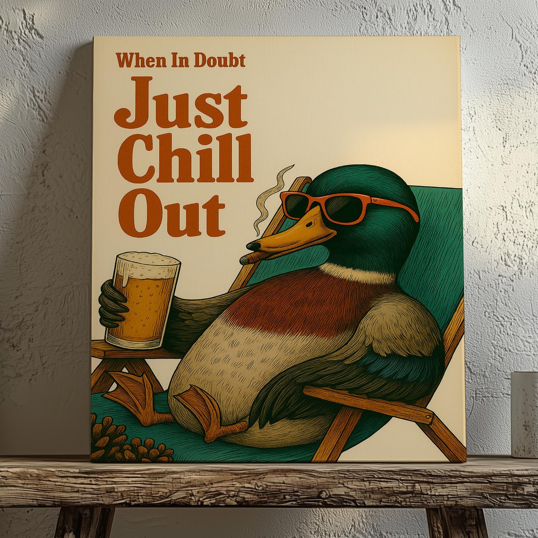 Just Chill Out Mallard Duck Canvas, Funny Hunting Cabin Wall Art Gift For Hunter, Gift For Man Cave