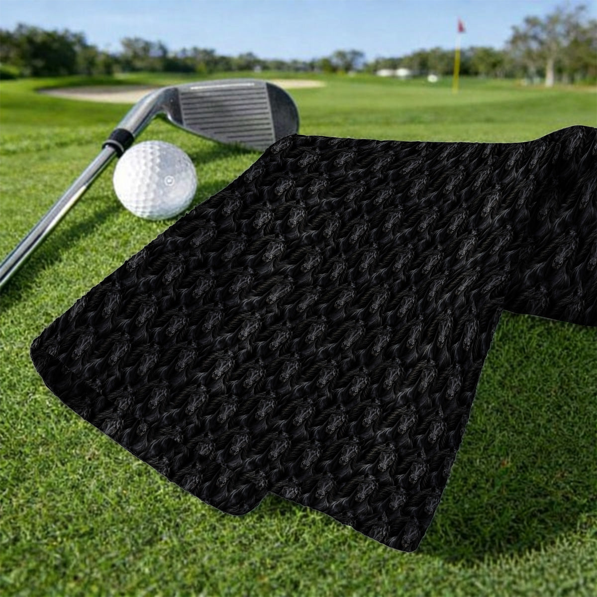Black Horse Golf Pattern Towel, American Quarter Horse Golf Towels, Western Horse Gift for Golfers