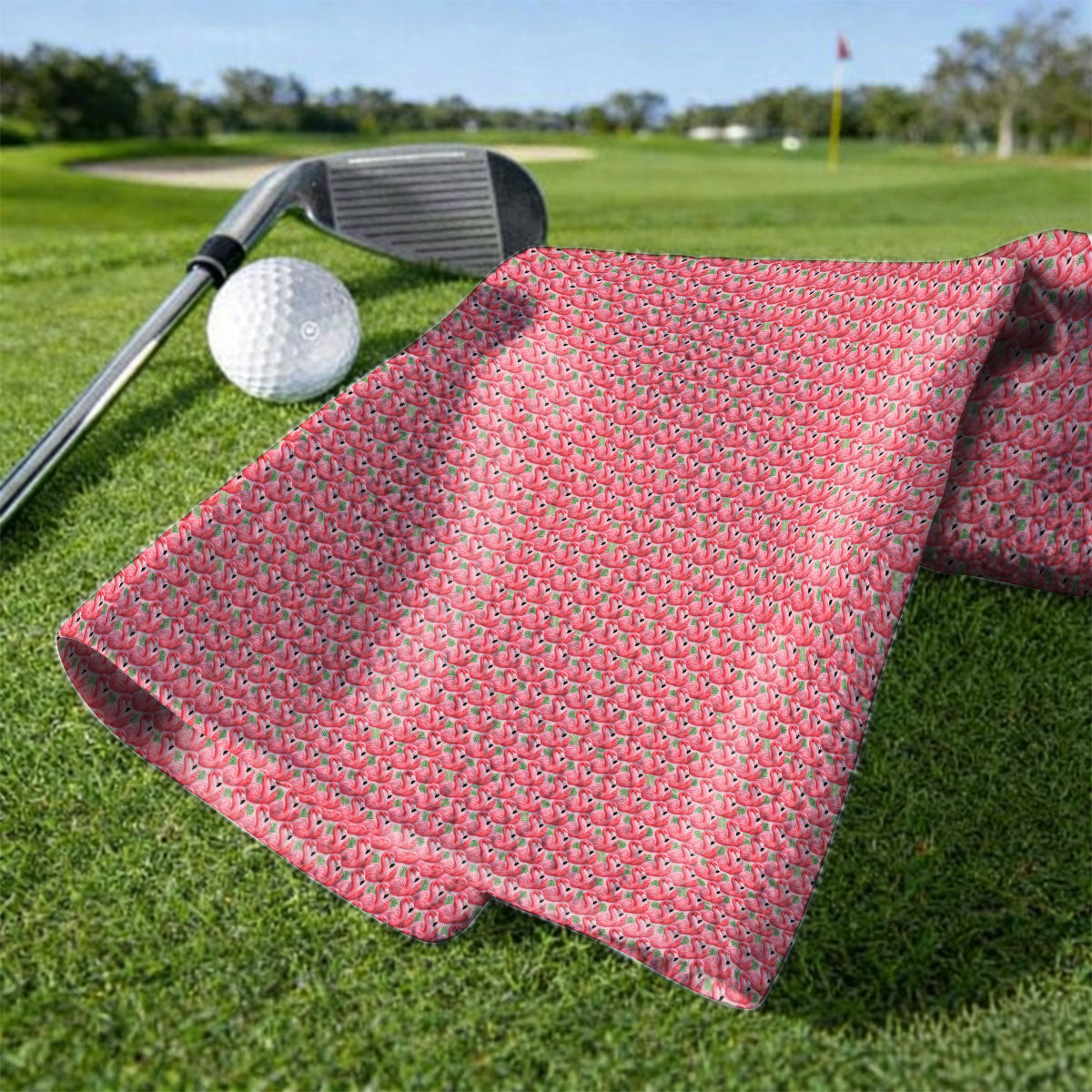 Crazy Flamingo Golf Towel, Pink Tropical Pattern Golf Towels, Funny Golf Gift For Golfer