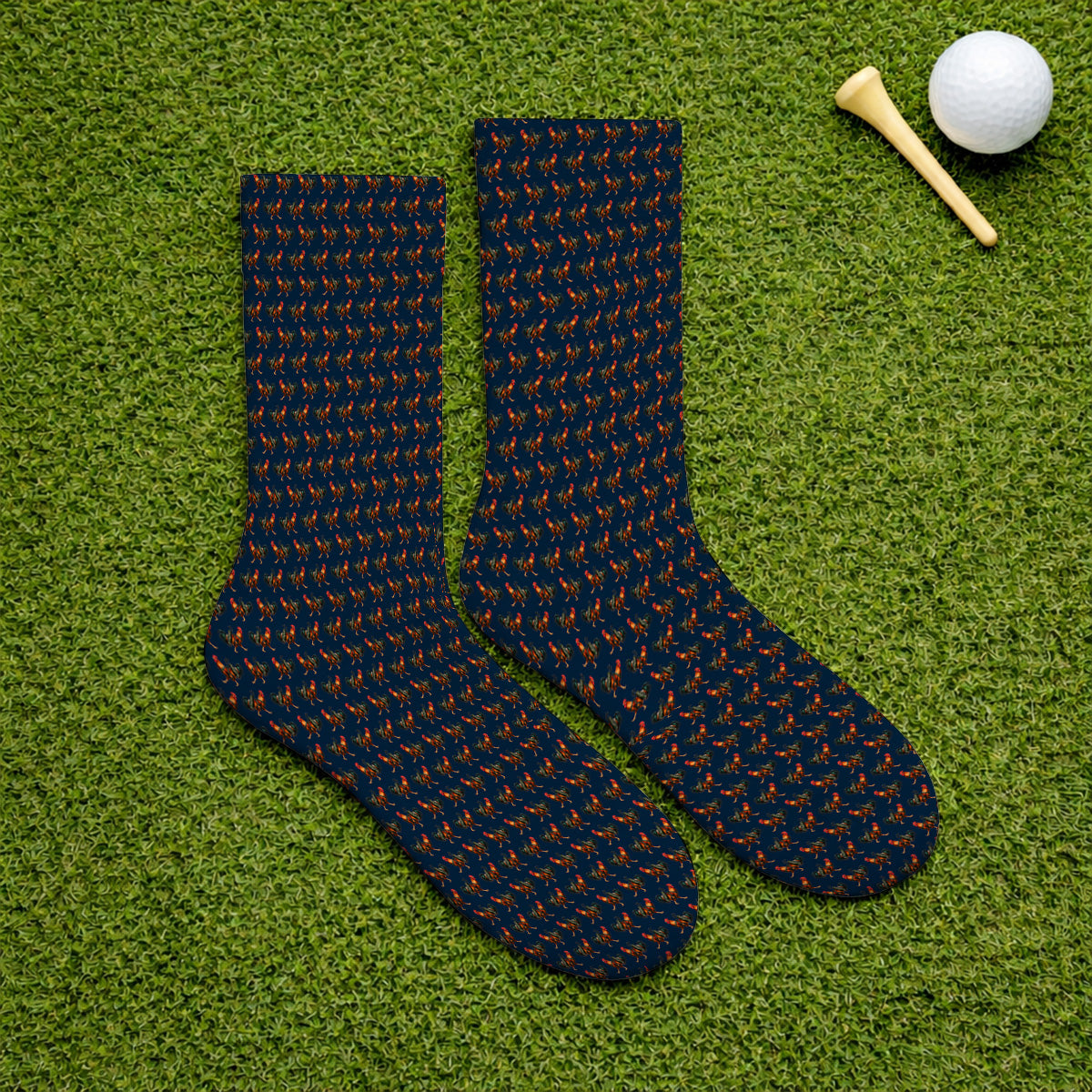 Rooster Pattern Golf Socks, Rooster Golf Sock For Chicken Lovers, Golf Gift For Golfer