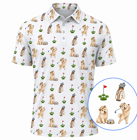 Funny Chow Chow Golf Shirt, Chow Chow Pattern Golf Polos, Dog Lover Golf Gift