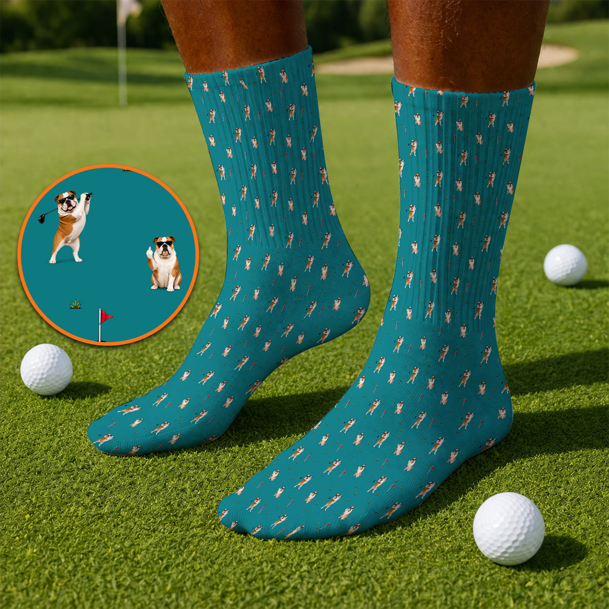 Crazy Bulldog Pattern Golf Socks For Golfer, English Bulldog Golf Sock, Dog Golf Gift