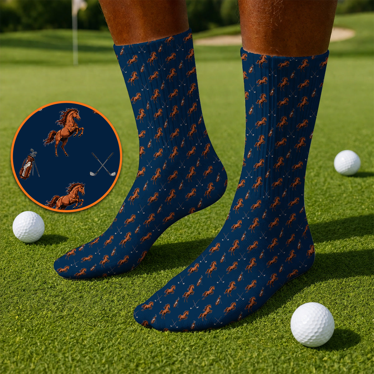 American Quarter Horse Golf Socks, Horse Pattern Golf Sock for Equestrian Lovers, Western Horse Golf Gift for Golfers
