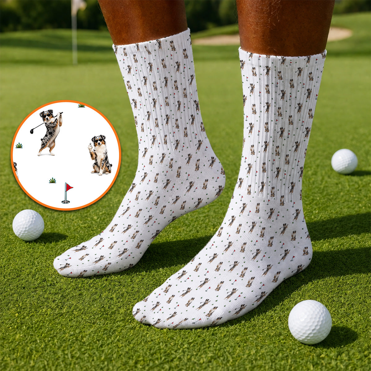 Australian Shepherd Golf Socks, Blue Merle Aussie Pattern Golf Sock, Golf Gift For Golfer