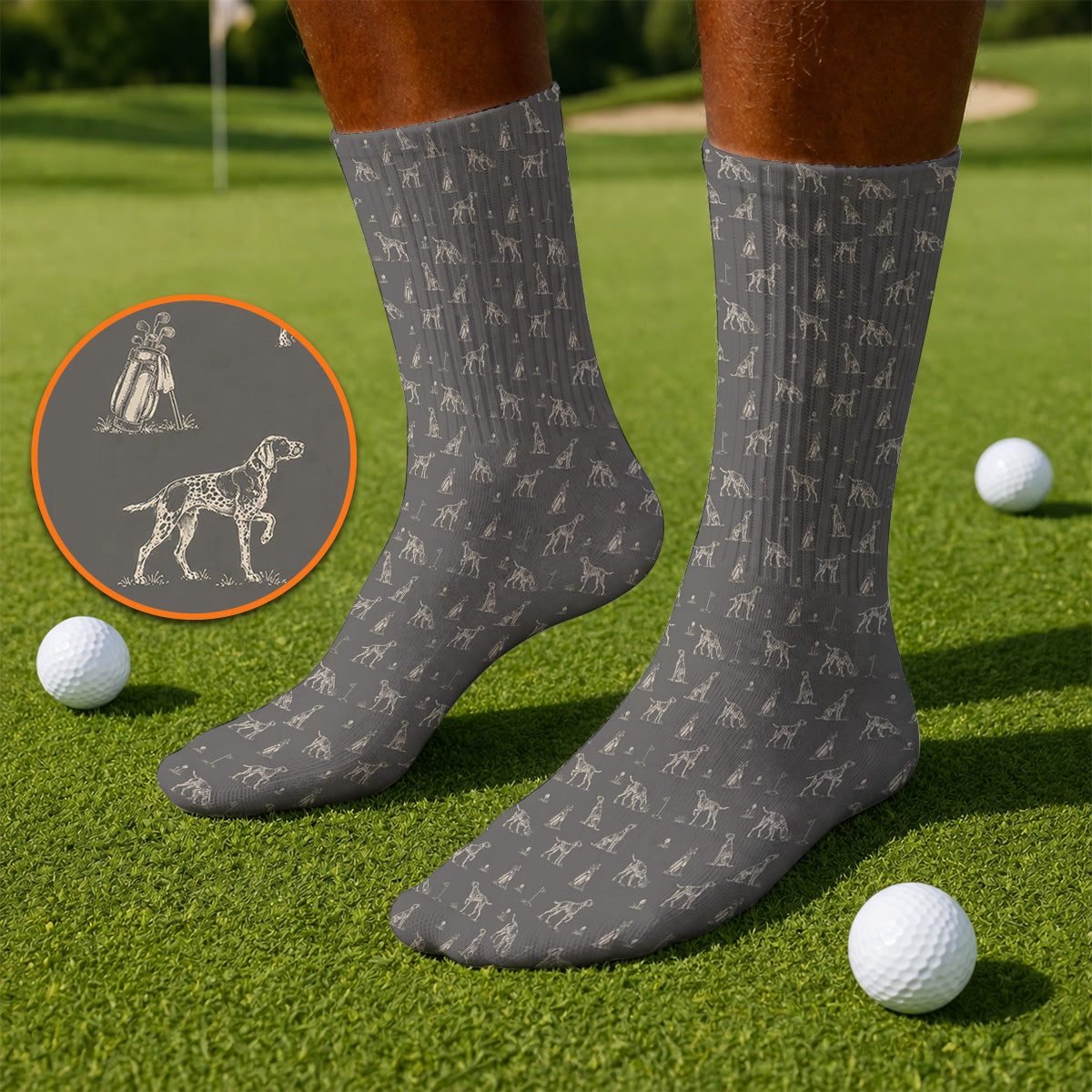 German Shorthaired Pointer Golf Socks, Crazy Pointer Pattern Golf Sock, Golf Gift For Golfer