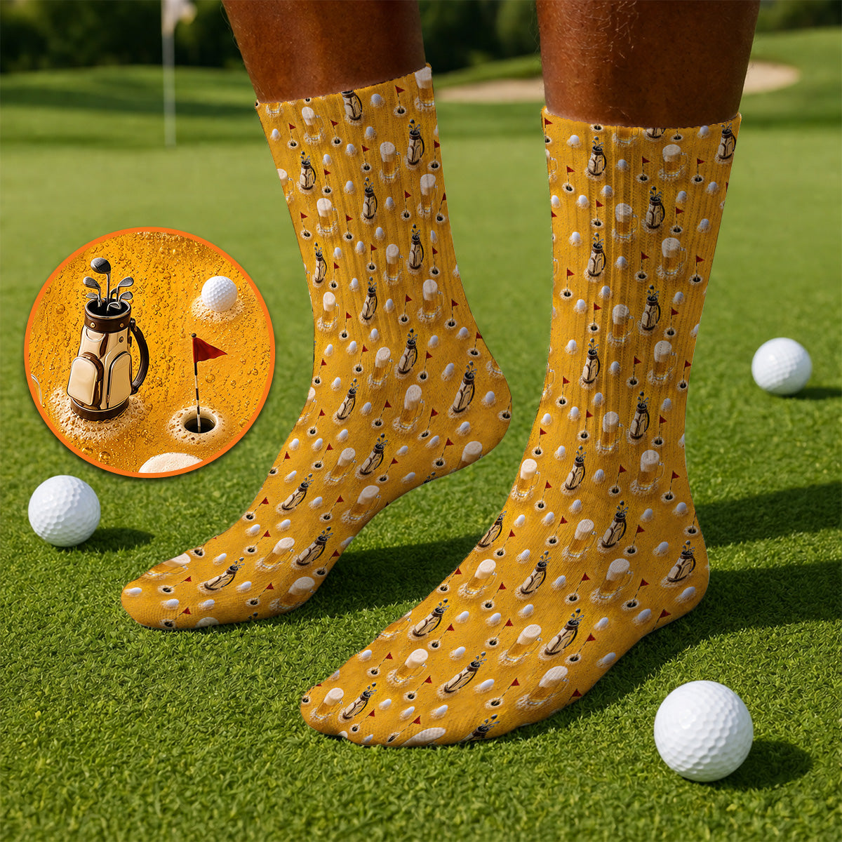 Crazy Golf And Beer Pattern Sock, Beer Lover Golf Socks, Golf Gift For Golfer