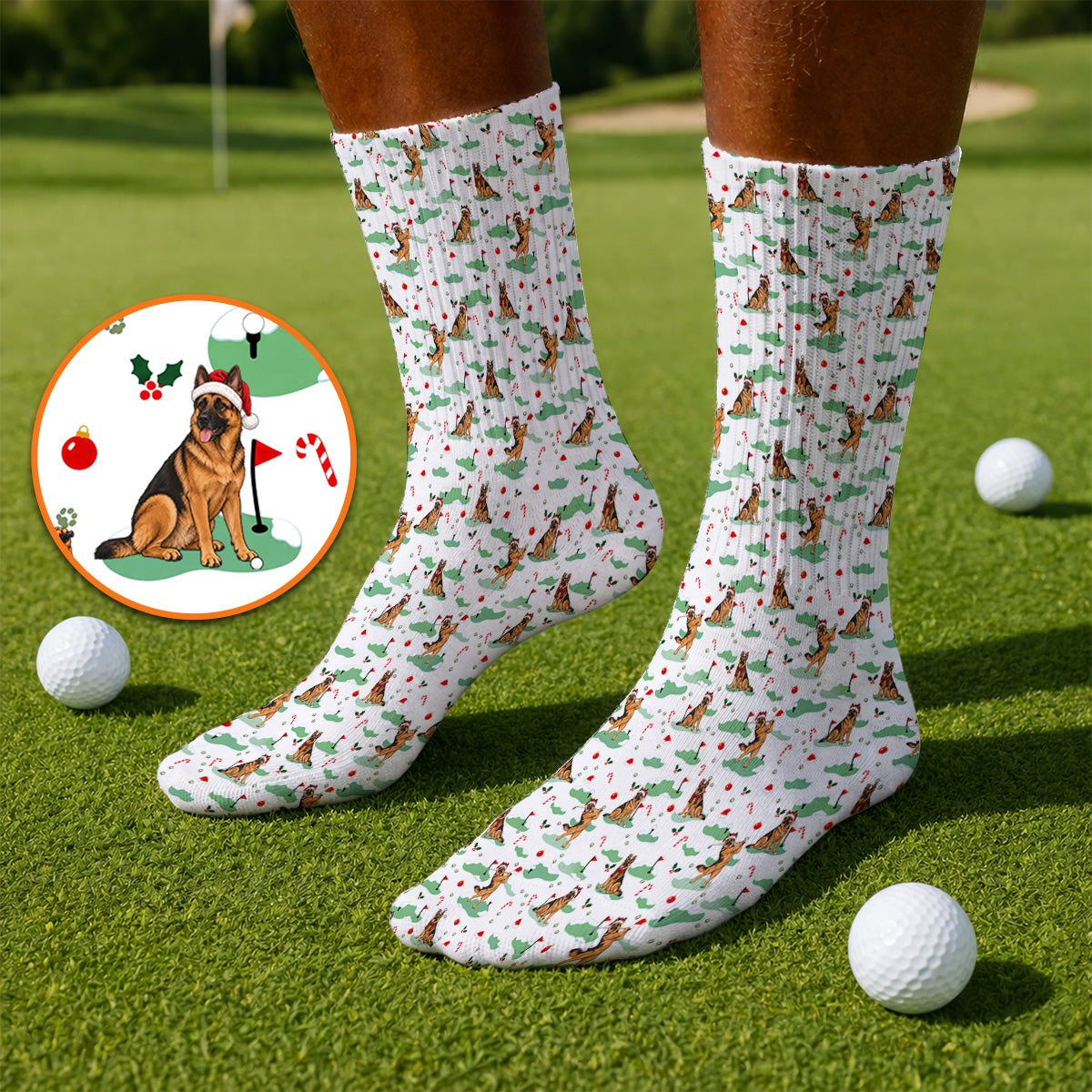 Funny German Shepherd Christmas Golf Socks, German Shepherd Pattern Golf Sock, Xmas Golf Gift for Golfers