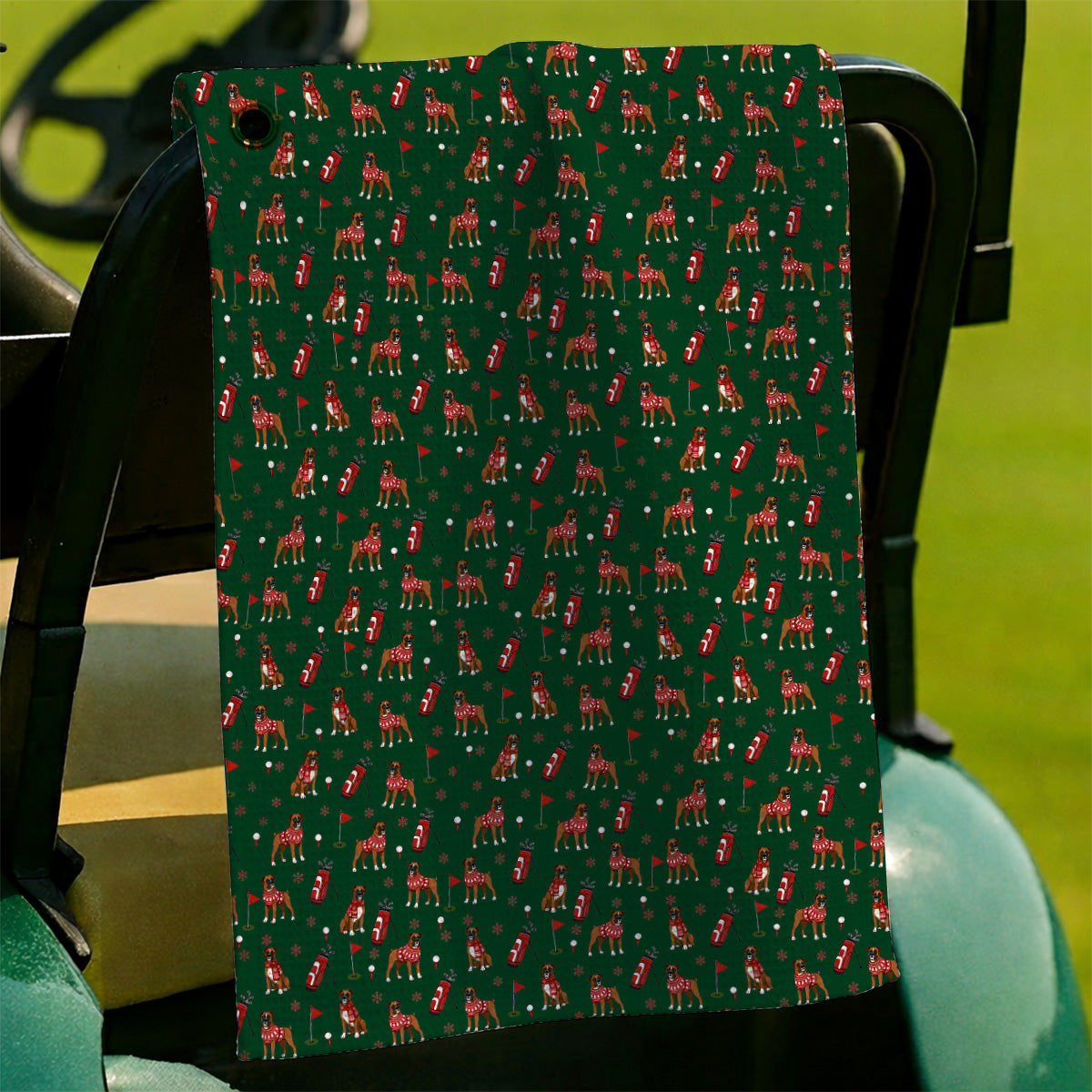 Boxer Christmas Golf Polos, Holiday Dog Pattern Golf Shirt, Festive Golf Gift for Golfers