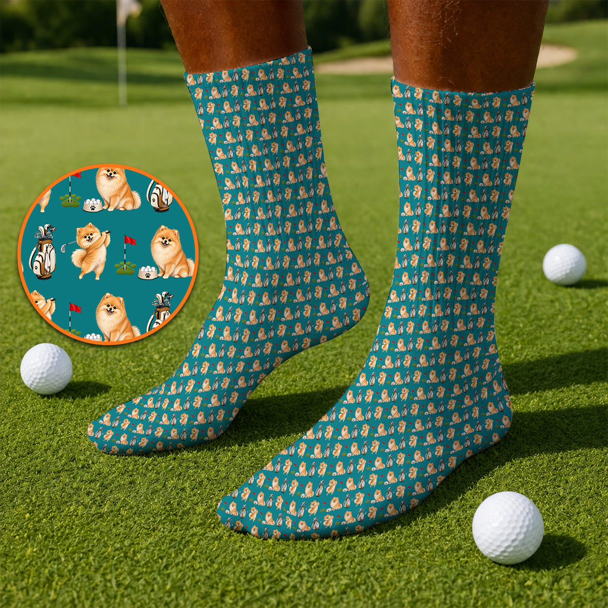Pomeranian Pattern Golf Socks, Pomeranian Dog Golf Sock, Golf Gift For Golfer