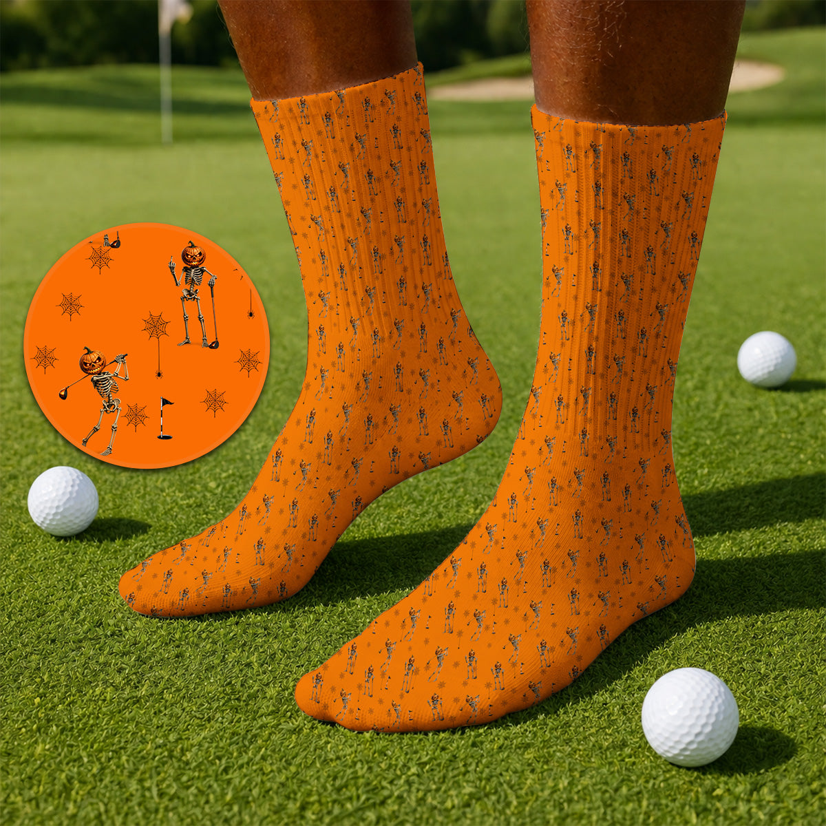 Halloween Skeleton Golf Socks, Pumpkin Head Pattern Golf Sock, Funny Golf Gift for Golfer