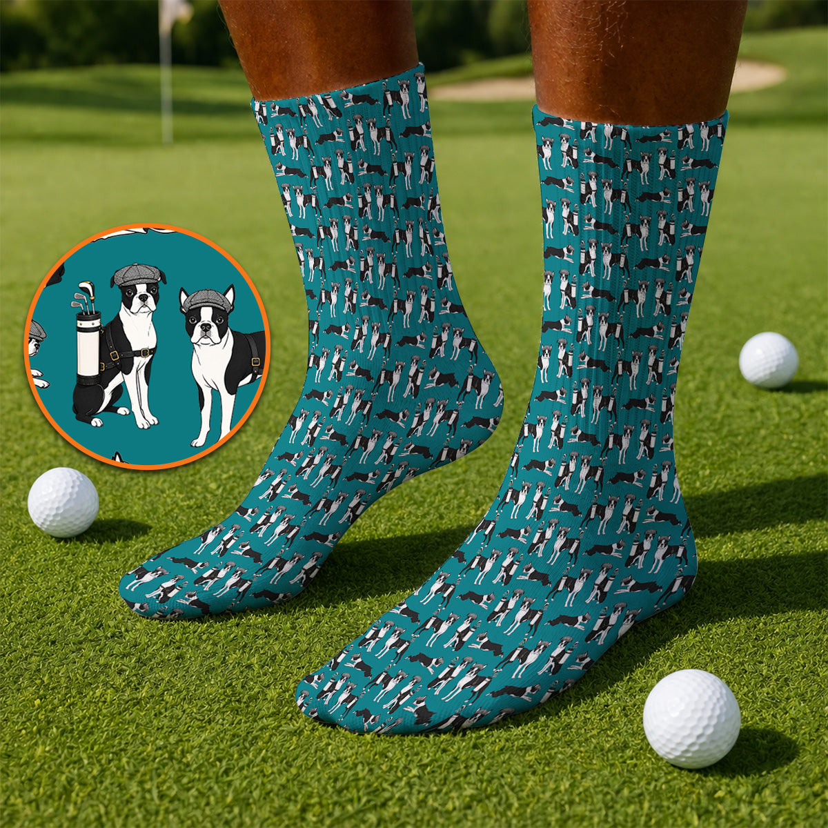 Boston Terrier Pattern Golf Socks, Boston Terrier Golf Sock, Funny Golf Gift For Golfer