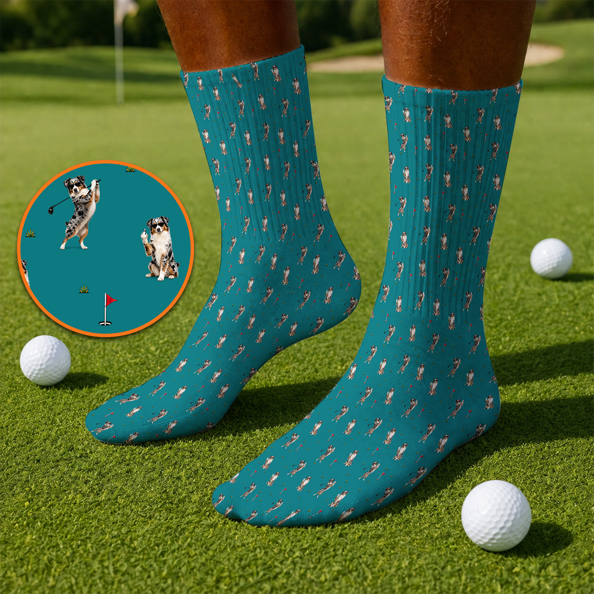 Australian Shepherd Golf Socks, Blue Merle Aussie Pattern Golf Sock, Golf Gift For Golfer