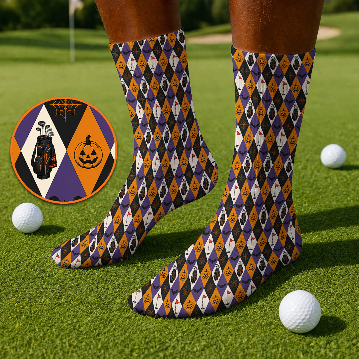 Halloween Pattern Golf Solcks, Vintage Halloween Golf Sock For Golfer, Pumpkin Golf Gift for Golf Lovers