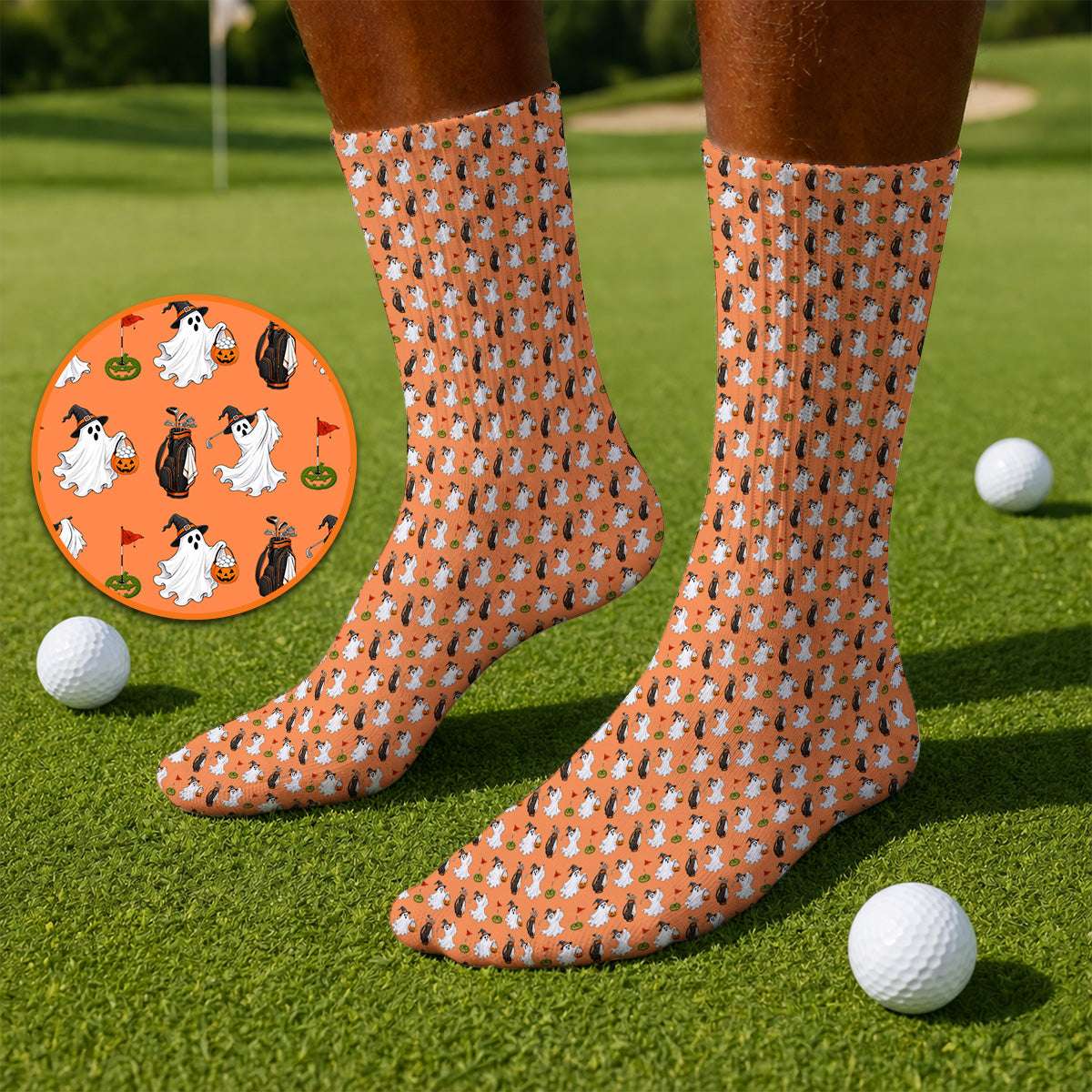 Cute Ghost Golf Socks, Halloween Pattern Golf Sock, Trick or Treat Golf Gift For Golfer