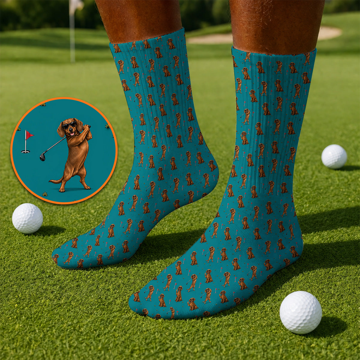 Wiener Dog Golf Pattern Sock, Dachshund Lover Golf Socks, Unique Golf Gift For Golfer