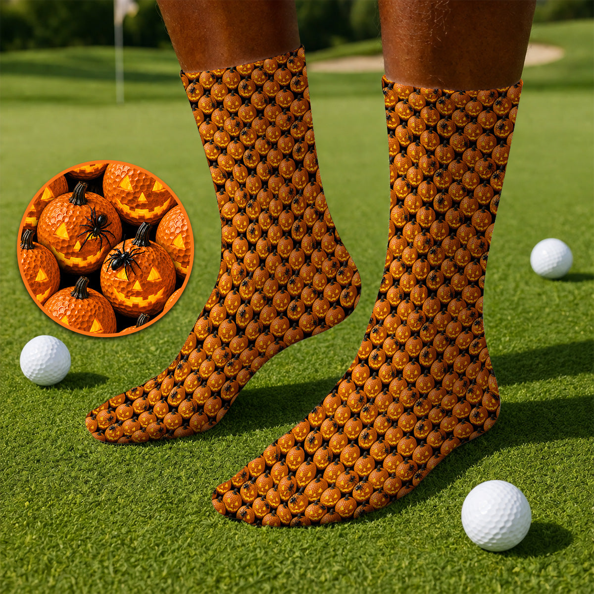 Jack-O'-Lantern Golf Socks, Halloween Pumpkin Pattern Golf Sock, Crazy Golf Gift For Golfer