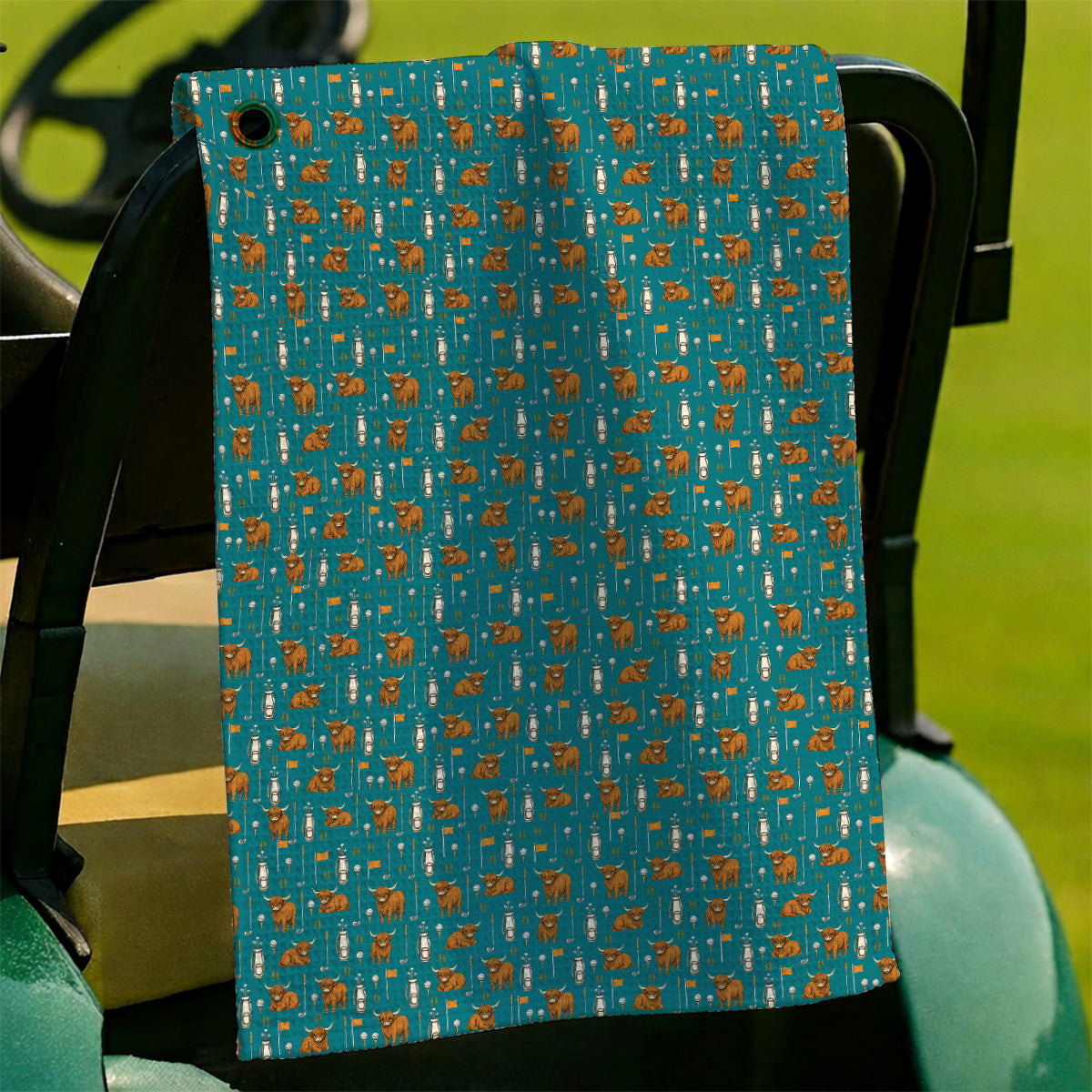 Highland Cow Fairway Towels, Highland Cow Golf Pattern Towel, Golf Gift For Golfer