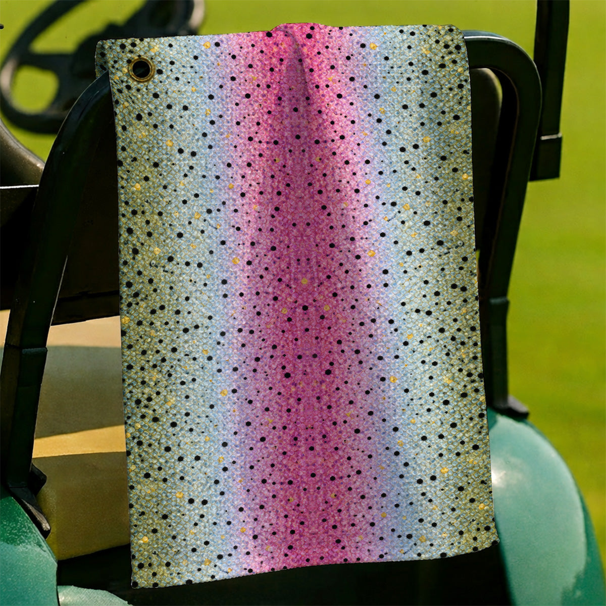 Crazy Rainbow Trout Skin Pattern Golf Towels, Pink Blue Fish Scale Golf Towel, Golf Gift For Golfers