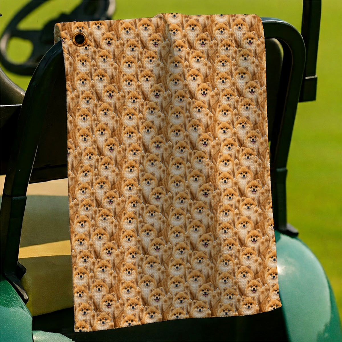 Crazy Pomeranian Pattern Golf Towel, Pomeranian Dog Golf Towels, Golf Gift For Golfer