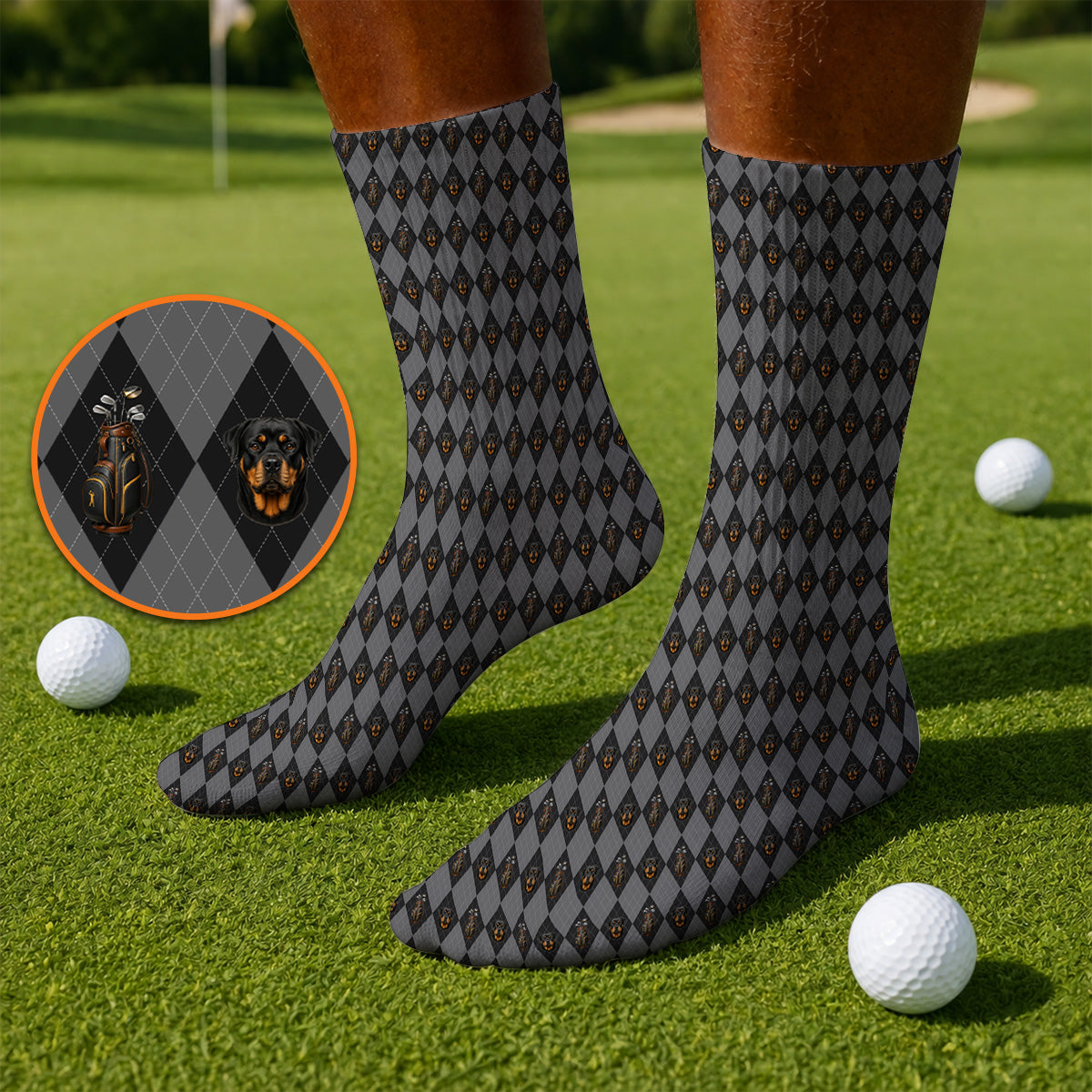 Rottweiler Argyle Pattern Golf Socks, Crazy Rottweiler Golf Sock, Dog Lover Golf Gift