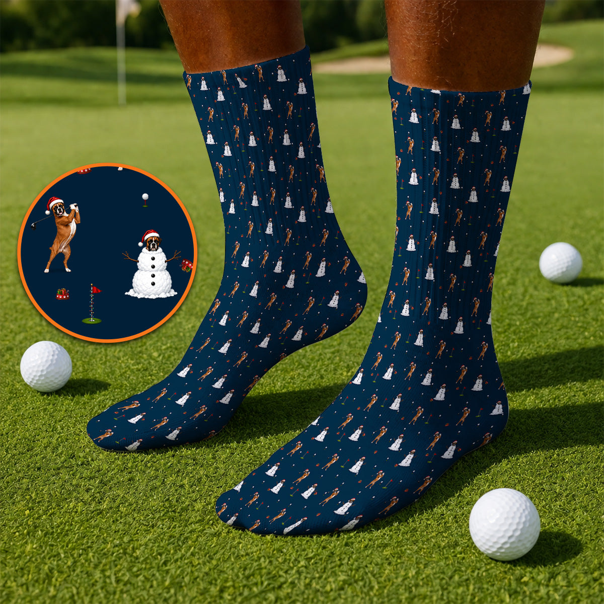 Boxer Christmas Golf Socks, Funny Boxer Pattern Golf Sock, Holiday Golf Gift for Dog Lovers