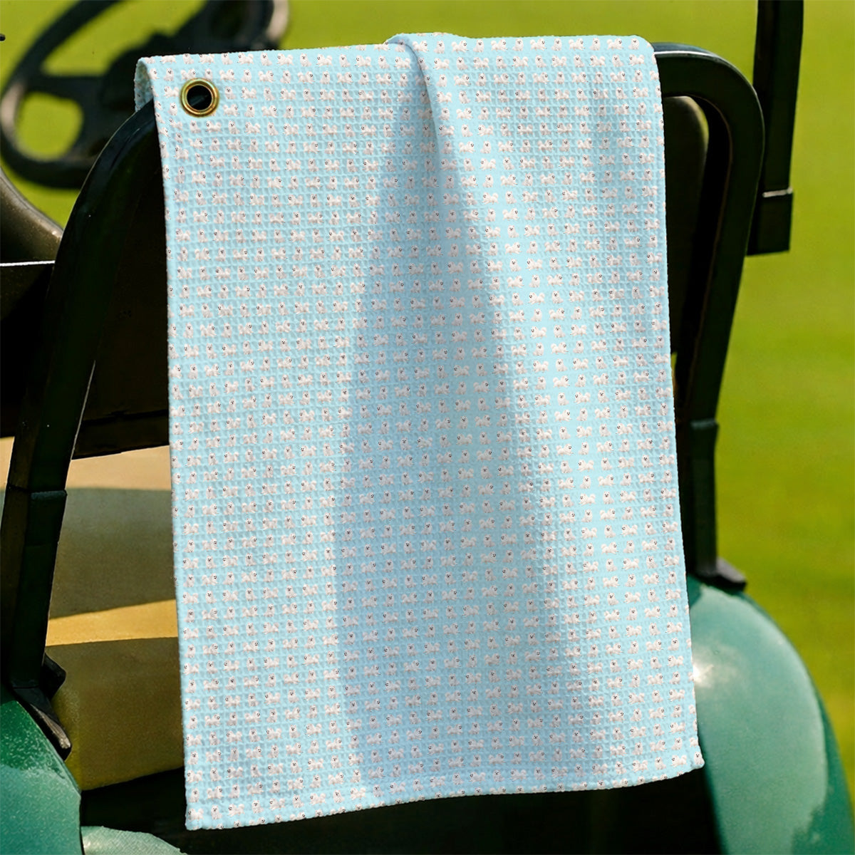 White Pomeranian Pattern Golf Towel, Cute Pomeranian Dog Golf Towels, Crazy Golf Gift For Golfer