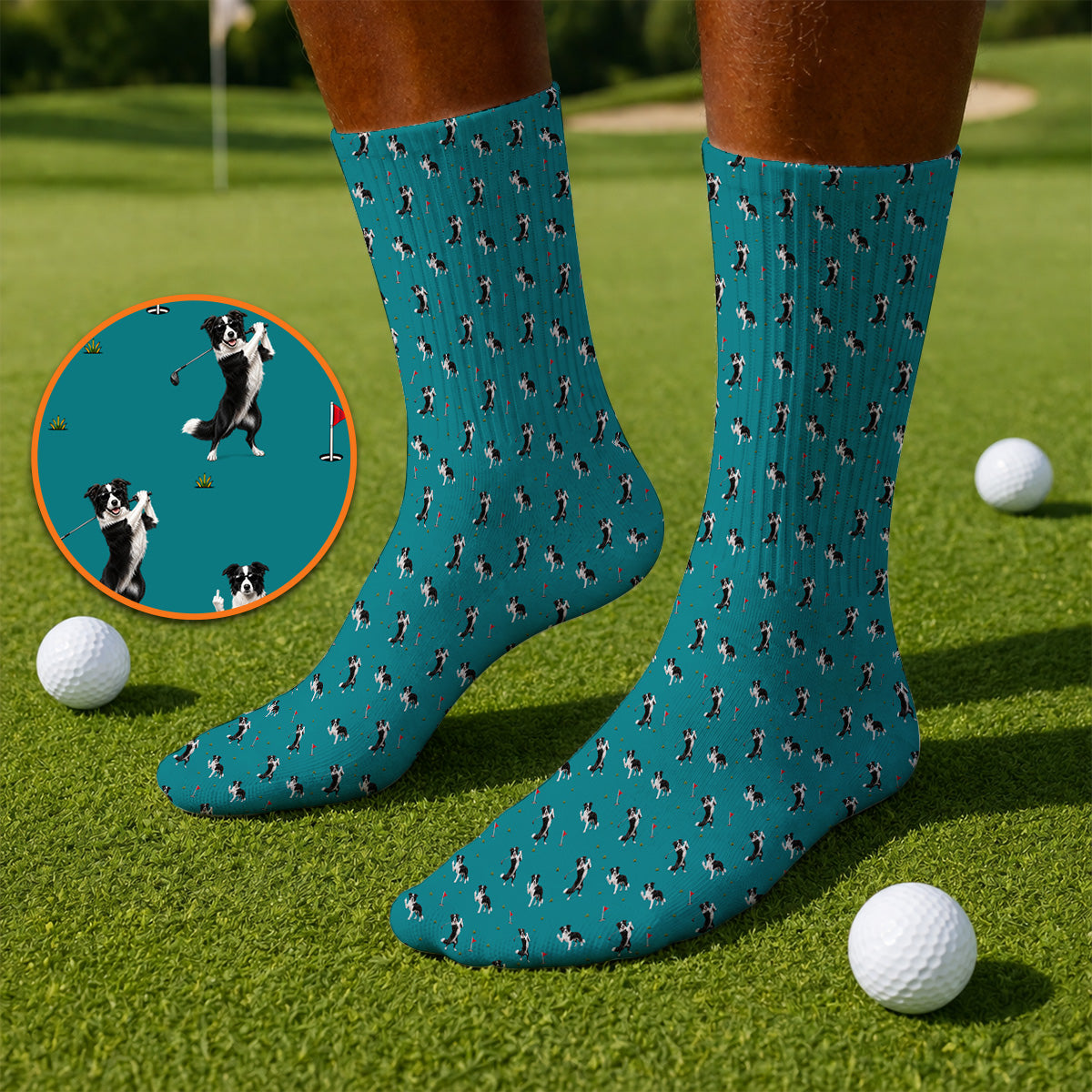 Border Collie Golf Socks, Border Collie Pattern Golf Sock For Golfer, Funny Golf Gift For Dog Lover