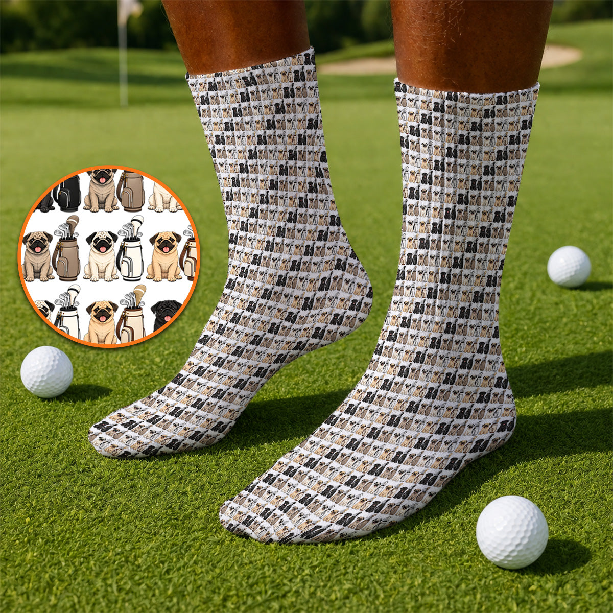 Funny Pug Golf Socks, Pug Pattern Golf Sock For Dog Lovers, Golf Gift For Golfers