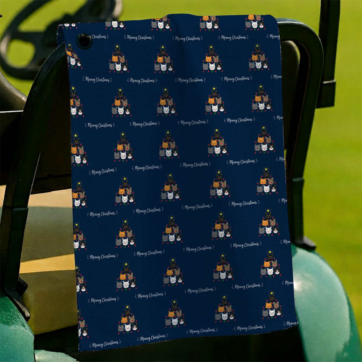 Meowy Christmas Cat Golf Towels, Festive Cat Christmas Pattern Golf Towel, Xmas Golf Gift For Cat Lovers