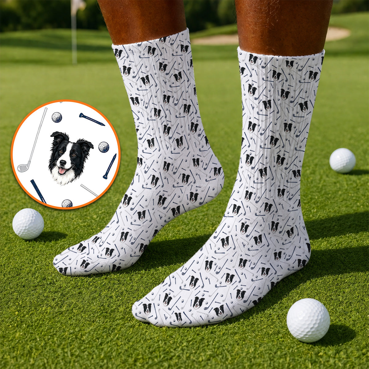 Funny Border Collie Golf Socks, Border Collie Pattern Golf Sock for Dog Lovers, Golf Gift for Golfer