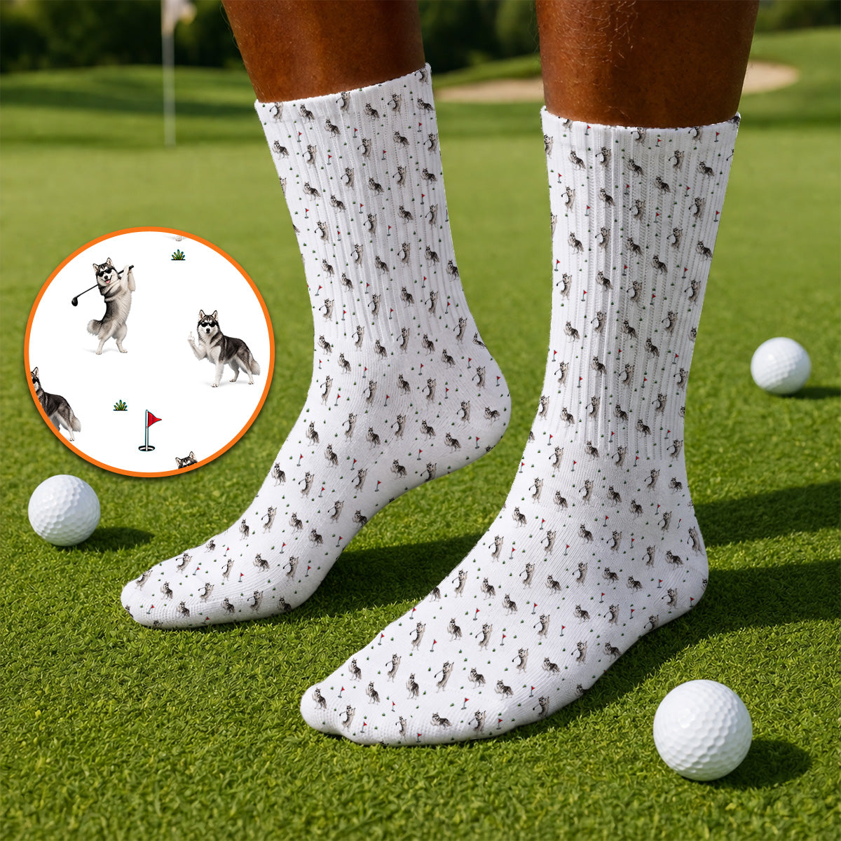 Husky Sibir Golf Sock, Husky Pattern Golf Socks For Golfer, Funny Golf Gift For Dog Lover