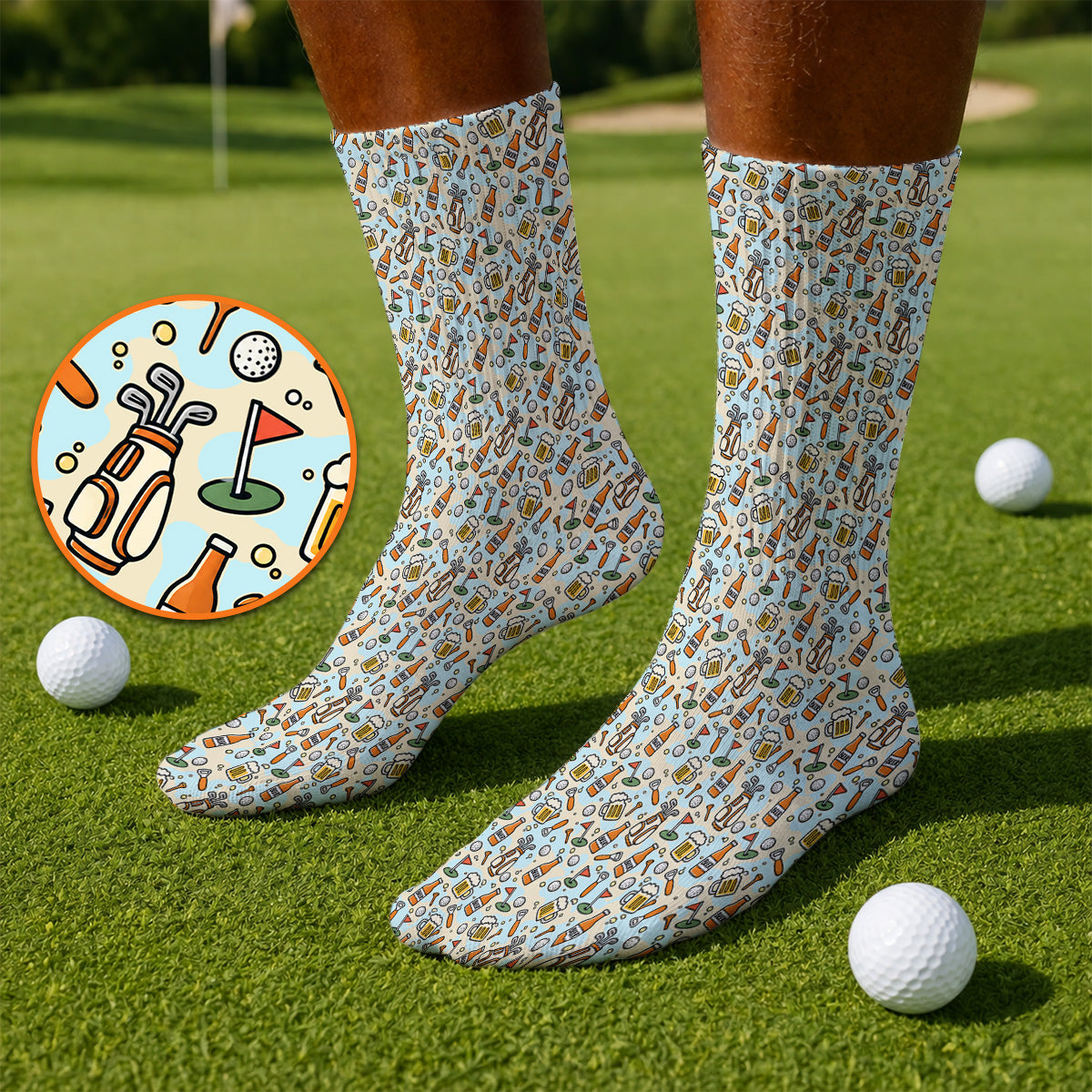 Funny Beer Pattern Golf Socks, Retro Golf Clubs And Beer Golf Sock, Unique Golfing Gift For Golfers
