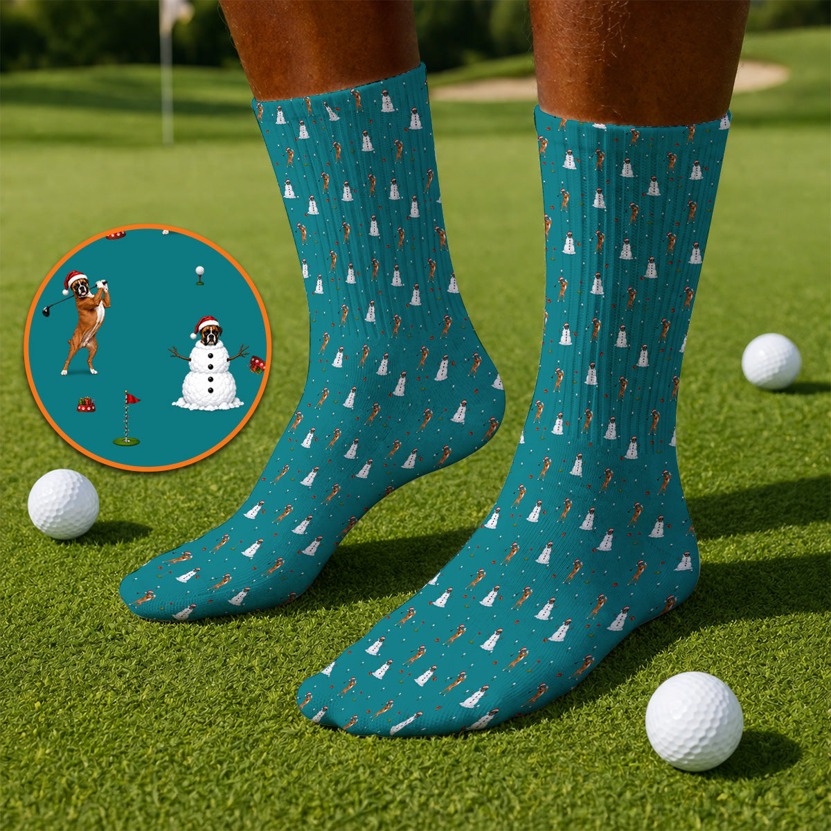 Boxer Christmas Golf Socks, Funny Boxer Pattern Golf Sock, Holiday Golf Gift for Dog Lovers