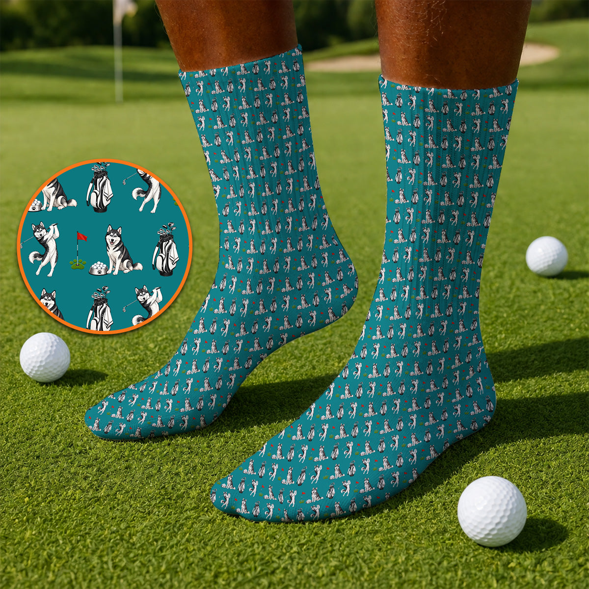 Funny Husky Golf Socks, Husky Sibir Pattern Golf Sock For Dog Lover, Golf Gift For Golfer