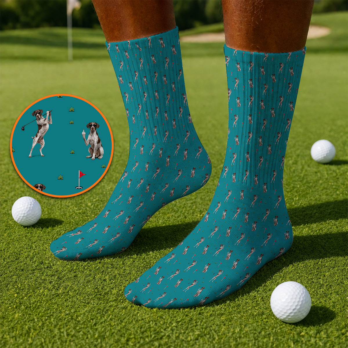 Crazy Pointer Pattern Golf Socks, German Shorthaired Pointer Golf Sock, Golf Gift For Golfer