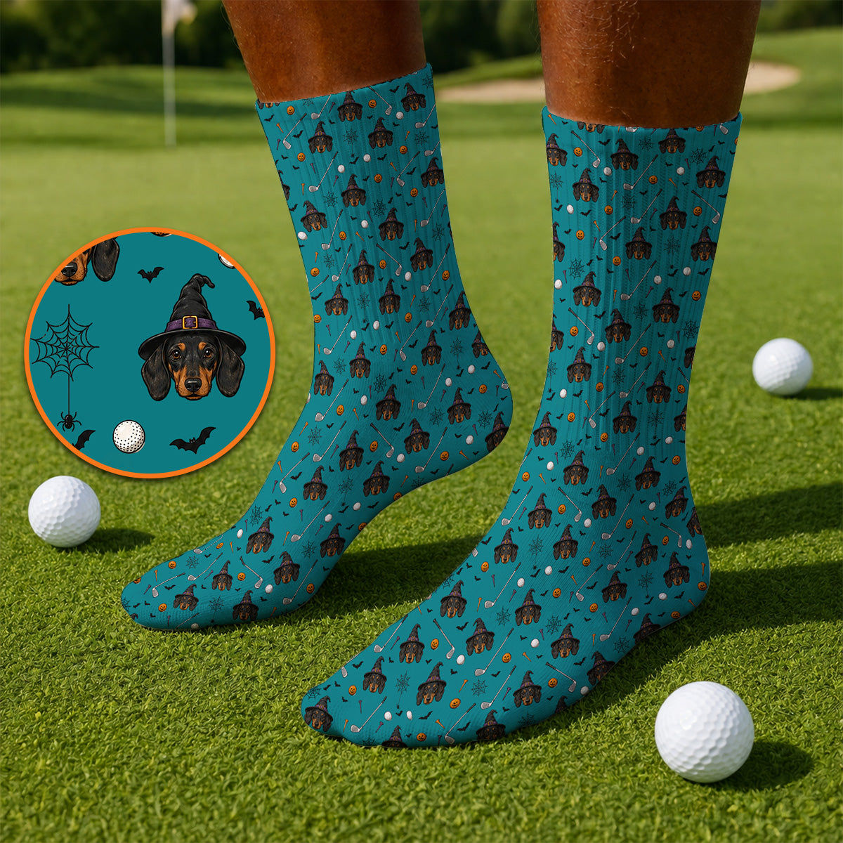 Witch Dachshund Golf Socks, Halloween Wiener Dog Pattern Golf Sock, Golf Gift for Golfer