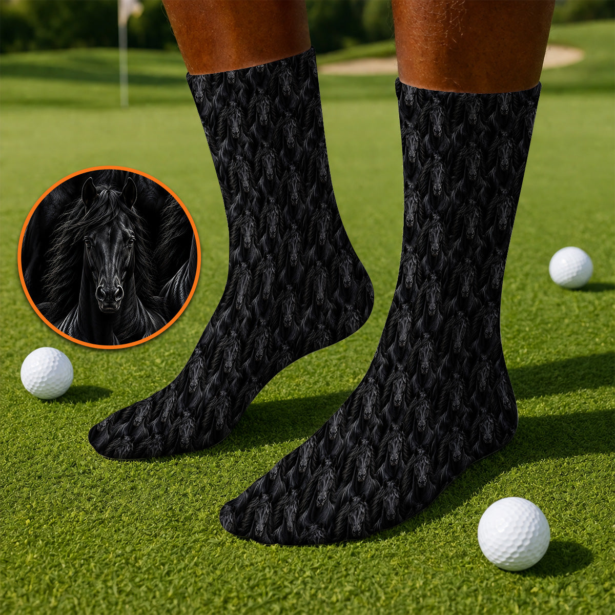 Black Horse Golf Pattern Sock, American Quarter Horse Golf Socks, Western Horse Gift for Golfers