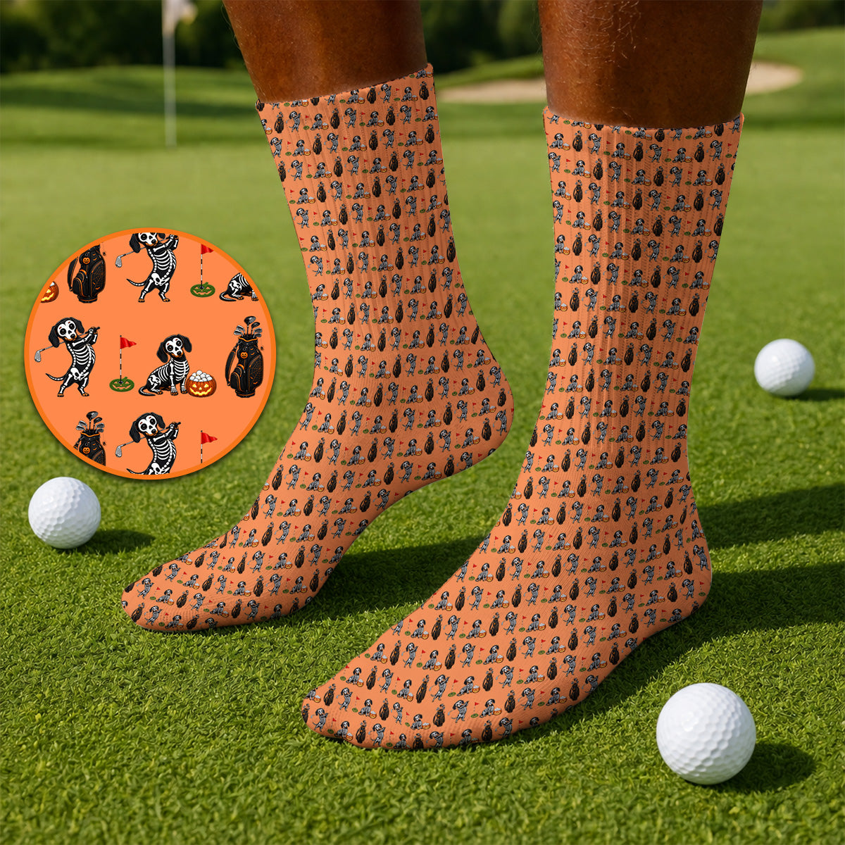 Halloween Dachshund Golf Socks, Skeleton Wiener Dog Pattern Golf Sock, Funny Golf Gift for Golfer