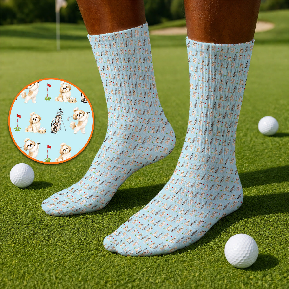 Crazy Shih Tzu Golf Socks, Cute Shih Tzu Pattern Golf Sock, Golf Gift For Golfer