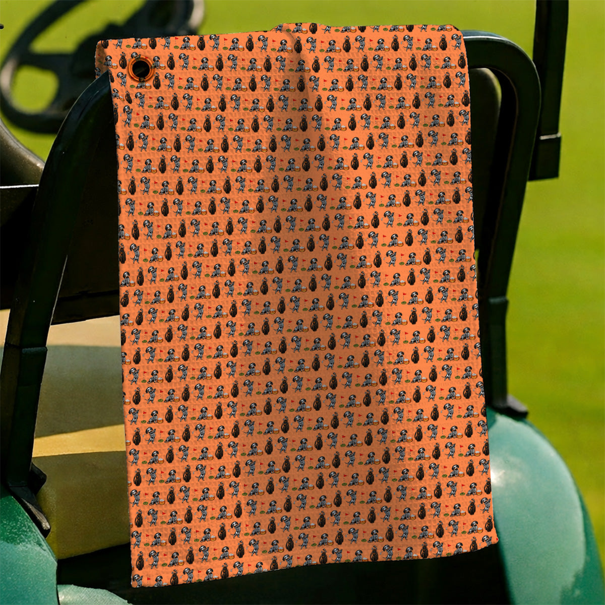 Halloween Dachshund Golf Towel, Skeleton Wiener Dog Pattern Golf Towels, Funny Golf Gift for Golfer